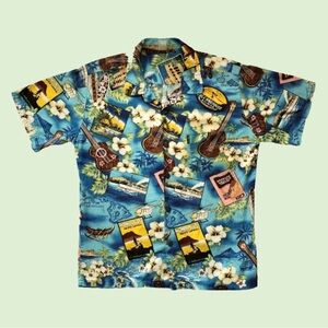 Vintage Palmwave Ukulele AOP Hawaiian Short Sleeve Button Down Unisex Medium